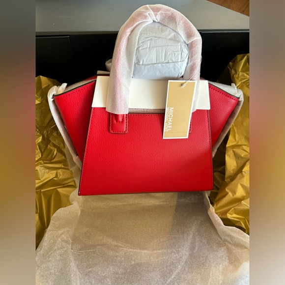 NWT Michael Kors Avril Small Top-Zip Satchel Bright Red - Picture 3 of 15